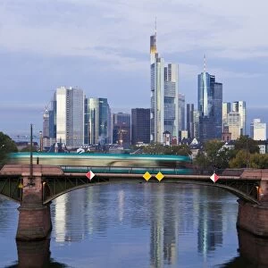 Skyline and River Main in the early morning, Frankfurt-am-Main, Hesse, Germany, Europe