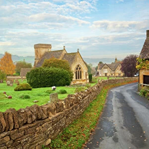 St. Barnabas church and Cotswold village in autumn, Snowshill, Cotswolds, Gloucestershire