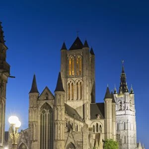 St. Nicholas Church at dusk, Ghent, Flanders, Belgium, Europe