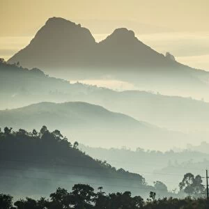 Sunrise and fog over the mountains surrounding Blantyre, Malawi, Africa