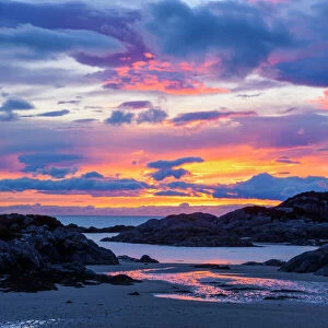 Sunset over Ardtoe Bay, Ardnamurchan Peninsula, Lochaber, Highlands, Scotland, United Kingdom