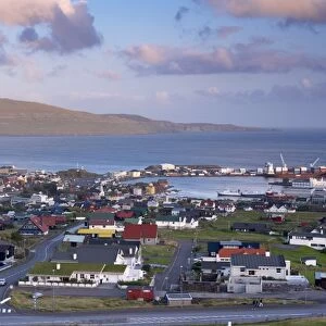 Torshavn and harbour, Nolsoy in the distance, Streymoy, Faroe Islands (Faroes)