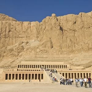 Tourists visiting the rebuilt Temple of Hatshepsut, Deir el Bahari, West bank of the River Nile