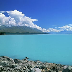 Turquoise blue glacial waters of Lake Tekapo in Canterbury, South Island