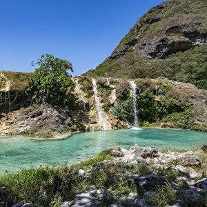 Turquoise waterfalls, Wadi Darbat, Salalah, Oman, Middle East
