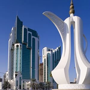 Twin Towers and teapot sculpture at eastern end of the Corniche