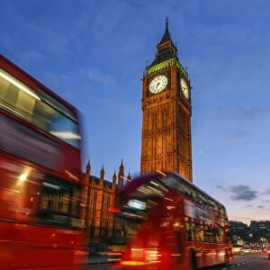 Typical double decker bus and Big Ben, Westminster, London, England, United Kingdom