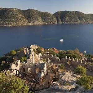 View over castle and Kekova, Simena (Kalekoy), near Kas, Lycia, Antalya, Mediterranean Coast