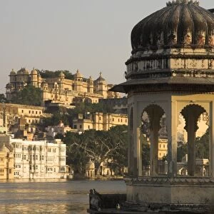 View of city palace and old city across Pichola Lake