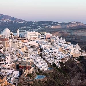 View of Fira with its domed churches and whitewashed houses, Santorini, Cyclades