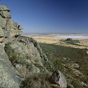 View from Mount Arapiles, rock-climbing centre, towards salt pan of Mitre Lake