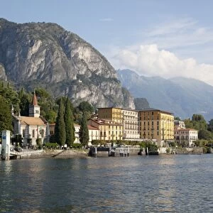 View of the town of Cadenabbia from ferry, Lake Como, Lombardy, Italian Lakes