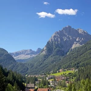 View over town, Canazei, Val di Fassa, Trentino-Alto Adige, Italy, Europe