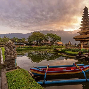 View of Ulun Danu Beratan temple on Lake Bratan at sunrise, Bali, Indonesia, South East Asia, Asia