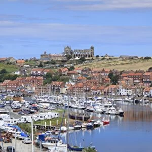 View of Whitby Abbey and the River Esk, Whitby, Yorkshire, England, United Kingdom