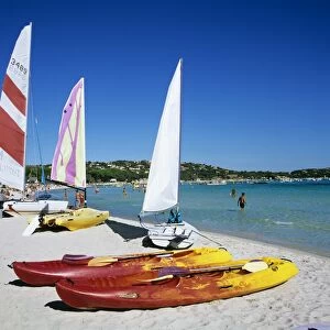 Watersports on beach, Plage de Santa Giulia, southeast coast, Corsica, France, Mediterranean, Europe