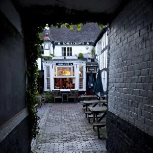 Back yard of Rose and Crown pub at dusk, Gloucester, Gloucestershire, England