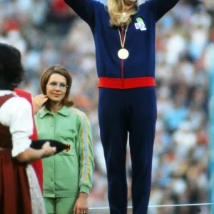 Print of Daley Thompson wins the decathlon 100m at the 1984 Los Angeles  Olympics