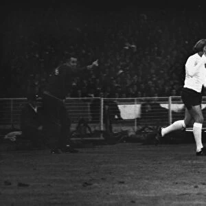 Rodney Marsh runs onto the Wembley pitch to make his England debut