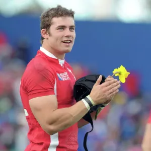 Leigh Halfpenny holds a daffodil in this 2011 Rugby World Cup print Leigh Halfpenny holds a daffodil in this 2011 Rugby World Cup print
