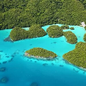 Aerial view of the Milky Way among the islands in the Archipelago of Palau, Republic of Palau