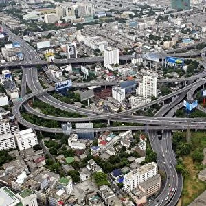 Road system in the Bangkok city skyline, Bangkok, Thailand