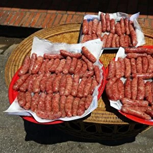 Sausages for sale in the street in Luang Prabang, Laos