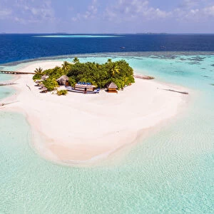 Aerial drone view of a tropical island, Maldives