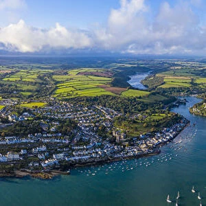 Aerial view over Fowey, Cornwall, England