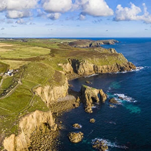 Aerial view of Lands End coastline, Penwith peninsula