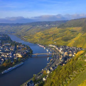 Aerial view on Landshut castle, Bernkastel-Kues, Mosel valley, Rhineland-Palatinate