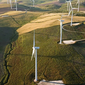 Aerial view of wind turbines, Huelva Province, Spain