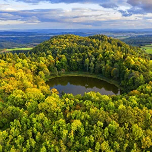 Aerial view on Windsborn volcanic crater lake, Eifel, Rhineland-Palatinate, Germany
