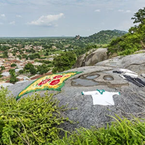 Africa, Benin, Dassa. Laundry on the Dassa hill overlooking the town