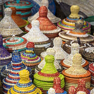 Africa, Senegal, Dakar. Handmade baskets on sale on the road towards Saint Louis