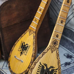 Albania, Kruja, town bazaar, mandolins