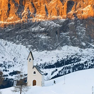 Alpine chapel at winter Europe, Italy, Trentino Alto Adige, Bolzano district, Gardena