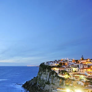 Azenhas do Mar at night, near Sintra, in front of the Atlantic Ocean. Portugal