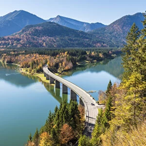 Bad Tolz, Bavaria, Germany, Europe. Sylvenstein bridge in autumn season