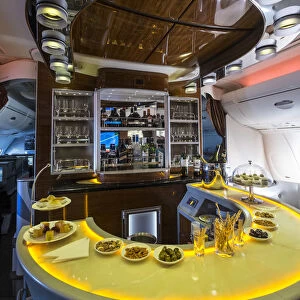 Bar of the Business and First class Lounge on the Emirates A380 aeroplane