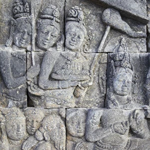 Bas-relief carvings, Borobudur (UNESCO World Heritage Site), Java, Indonesia
