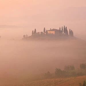 Belvedere in Fog, San Quirico d Orcia, Tuscany, Italy