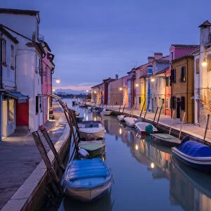 The boats of Burano at dusk, Burano, Venice, Veneto, Italy