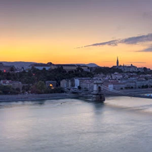 Castle Hill & The River Danube Illuminated at Sunset, Castle Hill, Budapest, Hungary