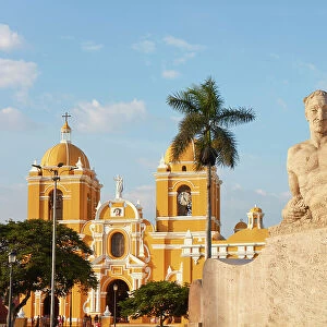 The Cathedral Basilica of St. Mary and the Freedom Monument in the "Plaza de Armas"of Trujillo, La Libertad, Peru