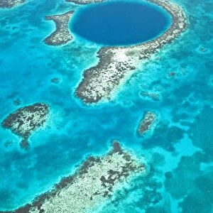 Central America, Belize, Lighthouse atoll, the Great Blue Hole, aerial shot of the Blue Hole