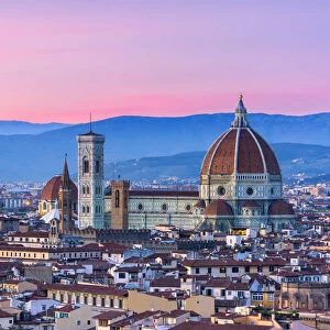 City of Florence seen from Michelangelos square at sunset, Tuscany, Italy, Europe