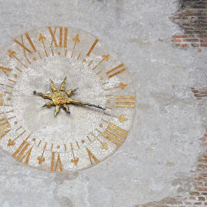The clock of the Rocca Sanvitale (Sanvitale Castle), a medieval fortress in the centre of