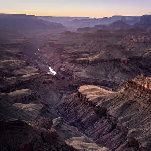 Colorado river flowing through Grand Canyon at sunset, Lipan Point