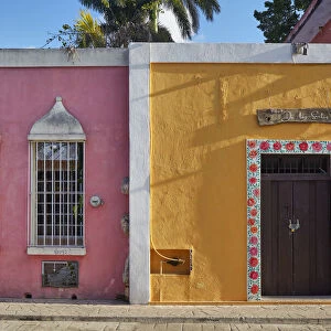 Colorful colonial houses on the "Calzada de los Frailes"street, Valladolid, Yucatan, Mexico